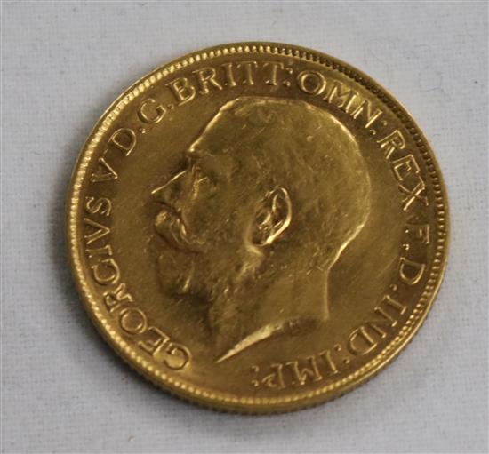 A George V mm Perth 1915 gold full sovereign.